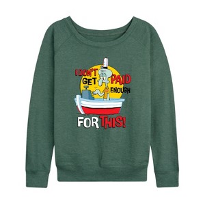 Women's - SpongeBob SquarePants - Squidward I Dont Get Paid Enough Lightweight French Terry Wide Neck Long Sleeve Shirt - 1 of 4