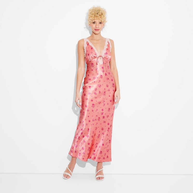 Women's Satin Lace Trim Midi Slip Dress - Wild Fable™, 3 of 11