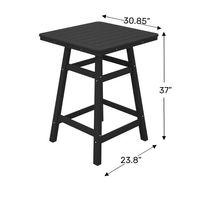 Black HDPE Outdoor Counter Height Bistro Table with Umbrella Hole