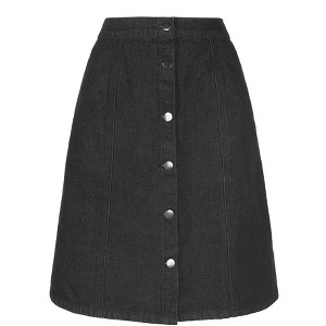 Allegra K Women's Elastic Back Short Button Down Denim Skirts with Pockets - 1 of 4