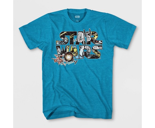 Boys' Star Wars Logo Comic Short Sleeve T-Shirt - Turquoise Heather XS