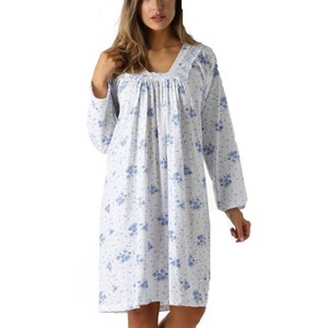 Just Love Womens Long Sleeve Cotton Nightgown - V-Neck PJ Sleepwear with Lace Trim - 1 of 3