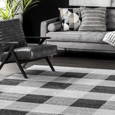 Farmhouse Country 4' x 6' Gray Buffalo Plaid Washable Rug