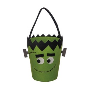 Transpac Felt Frankenstein Candy Bucket and Serving Bowl Halloween Decor Green Tabletop Decoration Indoor Gift Hostess Fun - 1 of 2