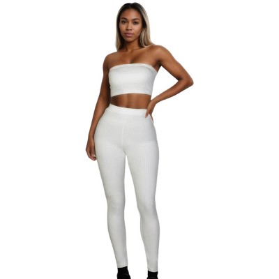 Slickblue Women's Ribbed Tube Top and Leggings Set, Bodycon Fit, Soft Stretch Fabric, Color Options, Size S-L