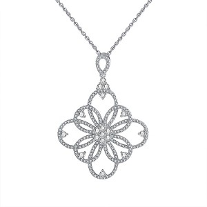 Filigree Flower Pendant Necklace for Women Sterling Silver Cz Ginger Lyne Collection - 1 of 4