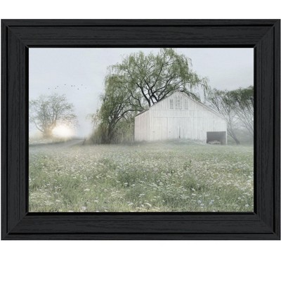 HomeRoots Green Country Morning Black Framed Print Wall Art