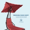 Chaise Lounger Swing Chair with Umbrella Canopy, Patio Hanging Chaise Lounger Chair with Stand, Curved Steel Outdoor Lounge - 4 of 4
