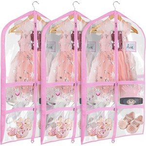 3 Pack 40" Clear PVC Dance Costume Bags, Upgraded with 4 Zipper Pockets & Large Back Pocket - 1 of 4