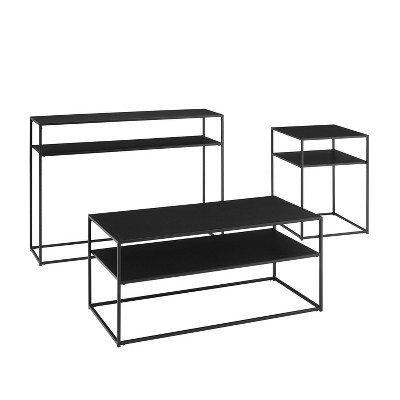 3pc Braxton Coffee Table Set - Coffee Table, Console Table and End Table Matte Black - Crosley: Modern Industrial Style with Open Shelves