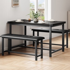 Dining Table Set for 4, Kitchen Table with 2 Upholstered Benches, Wood Kitchen Dining Room Set, for Small Space, Apartment, Home, Dinner - 1 of 4