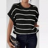 Womens Summer Short Sleeve Pullover Sweater Casual Tops Cap Sleeve Stripped Crew Neck Lightweight Sweater Vest Ribbed Knit Pullover Tops - 3 of 4