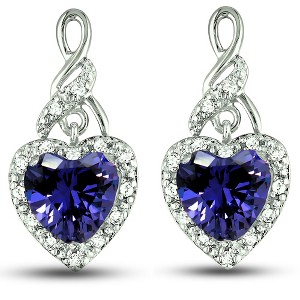 Heart Shape Blue Cz Drop Stud Earrings Womens Ginger Lyne Collection - 1 of 4