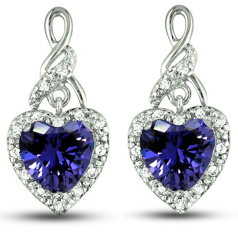 Heart Shape Blue Cz Drop Stud Earrings Womens Ginger Lyne Collection - image 1 of 4