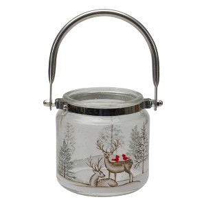 Northlight 4" Hand-Painted Pine Trees and Deer Flameless Glass Christmas Candle Holder - 1 of 4