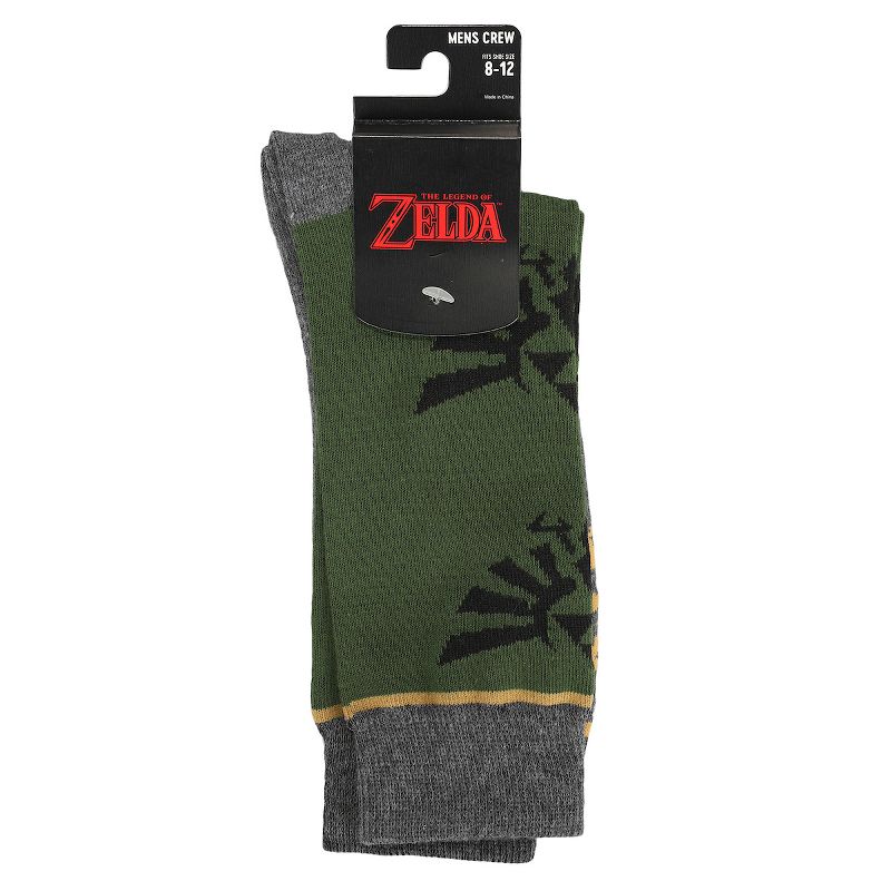 Legend of Zelda Triforce Icon on Olive and Gray Men's Casual Crew Socks, 4 of 5