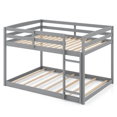 Costway Full Over Full Bunk Bed with Full-length Guardrails & Integrated Ladder Gray/White