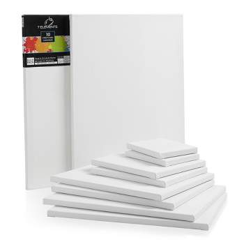 7 Elements 10pk Multi-sized Stretched Canvas  - 100% Cotton Pre Primed White, (2 of Each) 5x7", 8x10", 11x14", 12 x 16", 16 x 20"