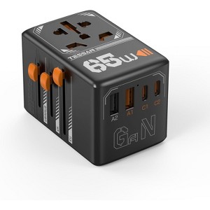Universal Travel Adapter, GaN 65W International Plug Adaptor with 4 USB (2 USB-C), Worldwide Power Outlet for US, EU, UK, AUS, Ireland (Type C/G/A/I) - 1 of 4