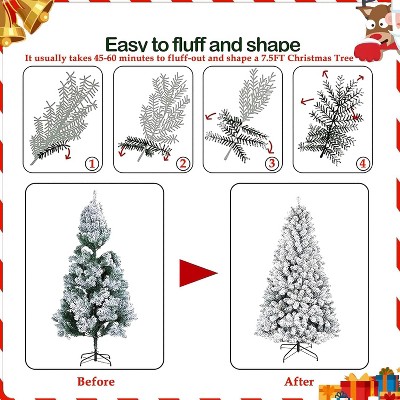 7.5 ft Snow Flocked White Spruce Christmas Tree with Lights