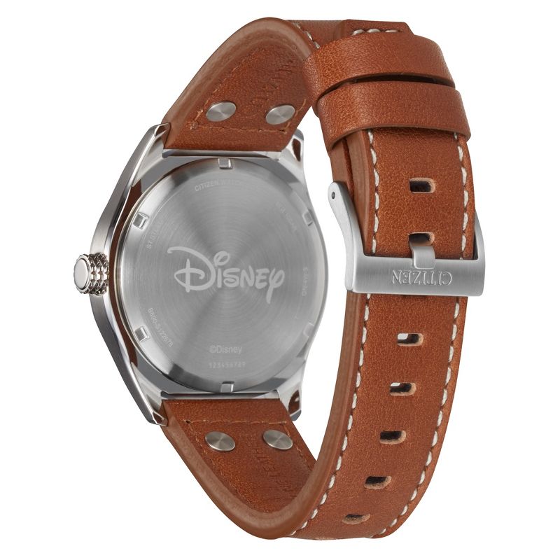 Citizen Disney Eco-Drive watch featuring Mickey Mouse 2-hand Silver Tone Brown Leather Strap, 3 of 7