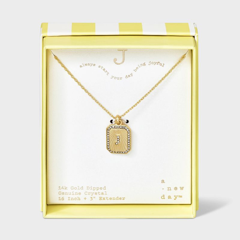 14K Gold Dipped Crystal Diamond Cut Initial Tag Pendant Necklace - A New Day™ Gold, 1 of 5