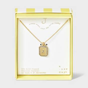 14K Gold Dipped Crystal Diamond Cut Initial Tag Pendant Necklace - A New Day™ Gold