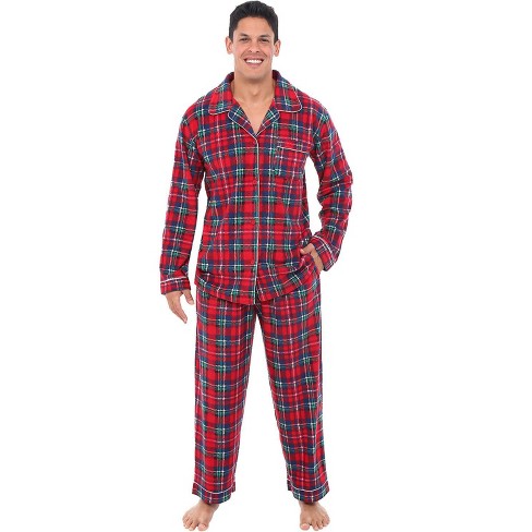 ADR Men's Plush Fleece Pajamas Set, Button Down PJs for Winter Christmas  Plaid 2X Large