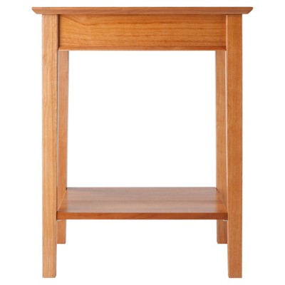 Honey Pine Wood Studio Printer & End Table with Storage Shelf