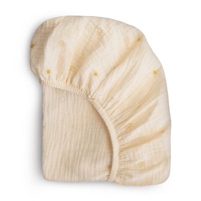 Extra Soft Beige Cotton Bassinet Crib Sheet with Falling Stars