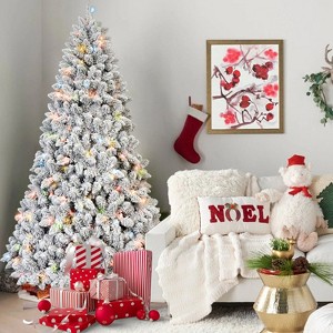 APRILSOUL 4FT Flocked Christmas Tree with 150 Colorful UL Lights and 21 Natural Pine Cones-366 Snowy PVC Tips, Hinged Branches, Metal Stand - 1 of 4