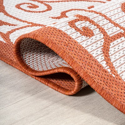 Boho-Chic Cream/Orange Filigree Spanish-Inspired Indoor/Outdoor Rug