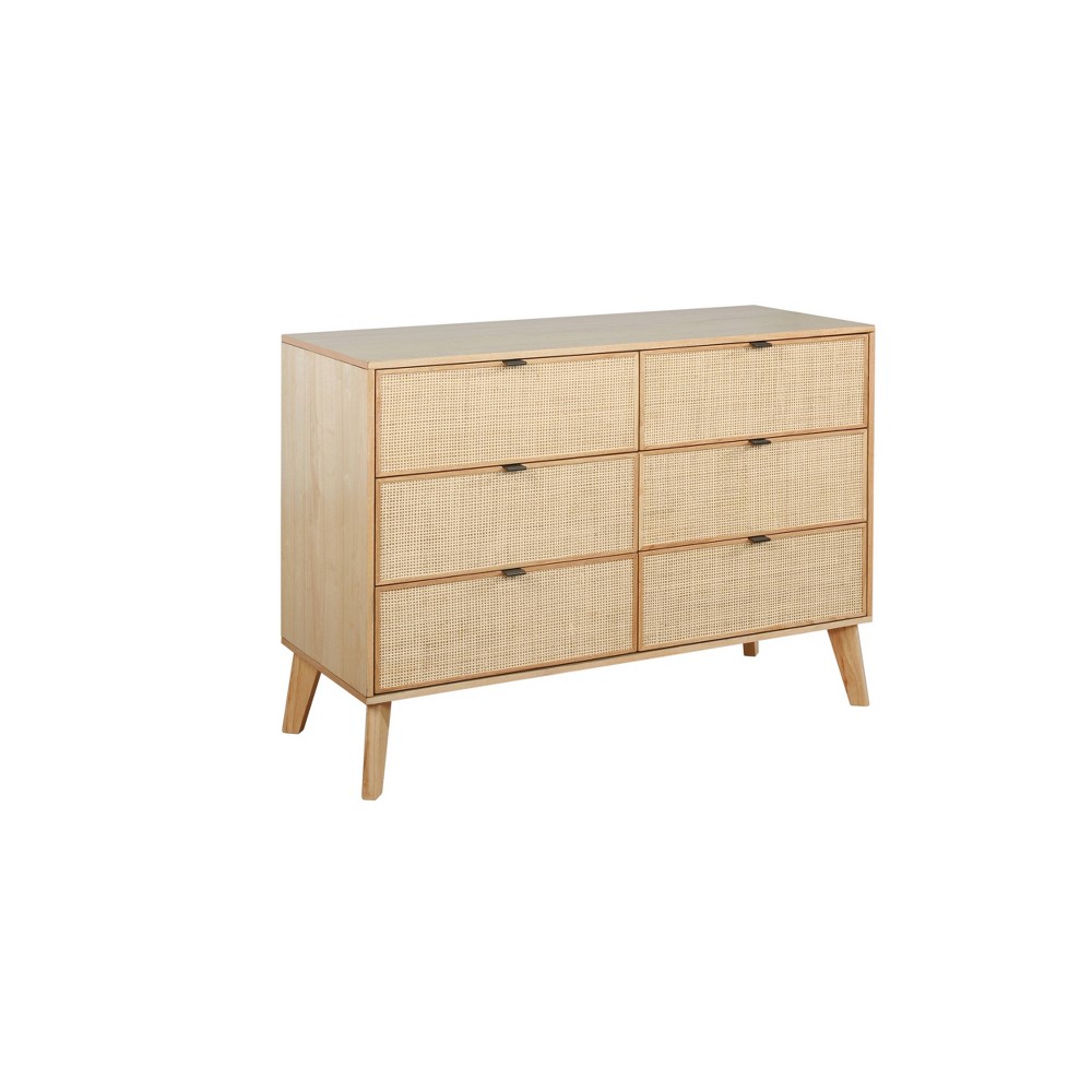 Photos - Dresser / Chests of Drawers Chancery Boho Wood Ratan 6 Drawer Chest Dresser Natural - Powell