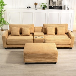 Hyleory 3 - Piece 112'' Corduroy Sectional Sofa with ottoman for  living room - 1 of 4