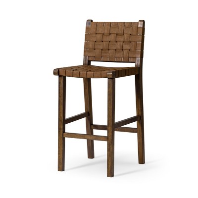 HomeRoots 30" Brown Faux Leather and Solid Wood Bar Height Bar Chair