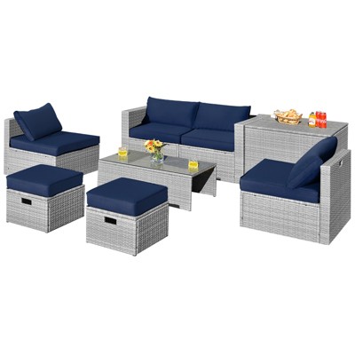 Tangkula 8 Pieces All-Weather PE Rattan Patio Furniture Set Outdoor Space-Saving Sectional Sofa Set with Storage Box
