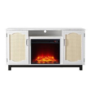 Fabric Style TV Stand for TVs up to 63'' with Electric Fireplace White - Festivo: Media Console, Storage Shelves - 1 of 4