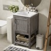 Vynxaria 16" Compact Gray Bathroom Storage Cabinet with Ceramic Basin and Open Shelf - 4 of 4
