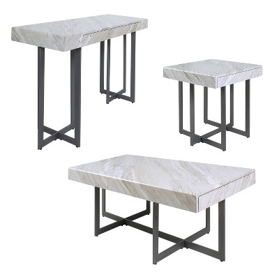 3pc Rohde Contemporary Coffee Table Set With Drawers Gray/gum Metal ...