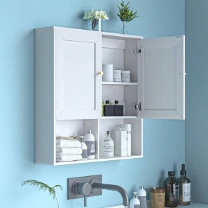 Bathroom Wall Cabinet with 2 Doors Adjustable Shelves 3 - Tier Wood Storage Over Toilet White Wall Mounted - 1 of 4