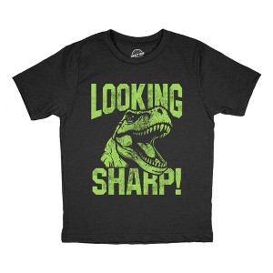 Youth Funny T Shirts Looking Sharp Sarcastic T Rex Graphic Novelty Tee For Kids - Crazy Dog Youth T Shirt With Dinosaur Sayings - 1 of 4