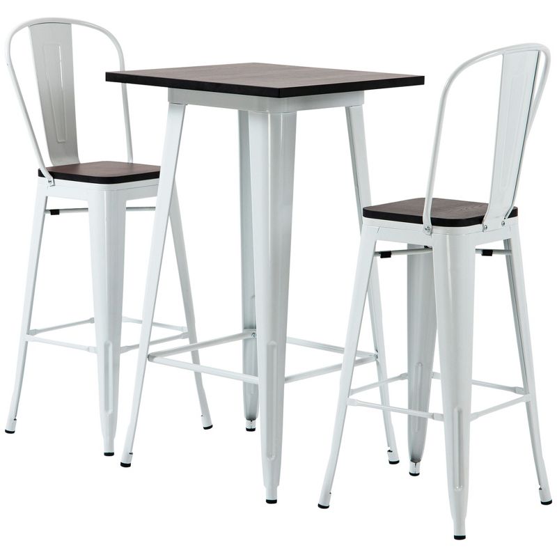 HOMCOM 3 Piece Industrial Dining Table Set, Counter Height Bar Table & Chairs Set with Footrests for Bistro, Pub, 4 of 9