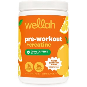Wellah Pre-Workout + Creatine Powder (30 Servings) Mango Lemonade - 200mg Caffeine, 3g Creatine Monohydrate, 5g Citrulline Malate - 1 of 4