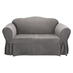 Soft Suede Loveseat Slipcover - Sure Fit, Gray