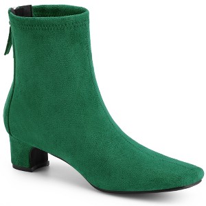 BLISSFUL STEP Women's Block Heels Square Toe Back Zip Ankle Booties - 1 of 4