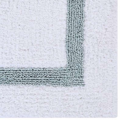 White and Blue Cotton Tufted Reversible Bath Rug Set