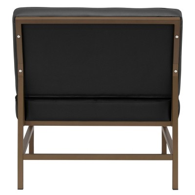 Mid-Century Modern Black Leather Slipper Chair with Metal Frame