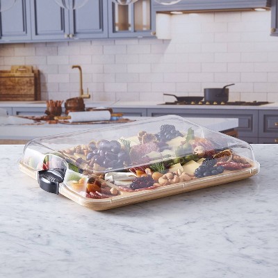 Bamboo Charcuterie Board with Clear Locking Lid and Compartments