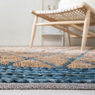 Natural and Navy Geometric Cotton Handmade Rug 4' x 6'