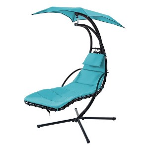 53.15"Hanging Chaise Lounger with Removable Canopy Hammock Chair with Stand,Orange - 1 of 4